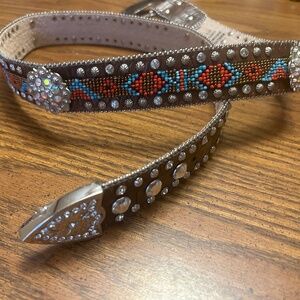 Y2K concho belt, beaded with rhinestones. 43" long and1 1/2" wide.
